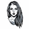 Attractive young girl with long hair and round earrings in vintage monochrome style isolated vector illustration